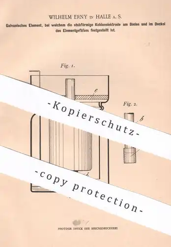 original Patent - Wilhelm Erny , Halle / Saale | 1900 | Galvanisches Element | Elektrode | Akku , Batterie , Polarisator