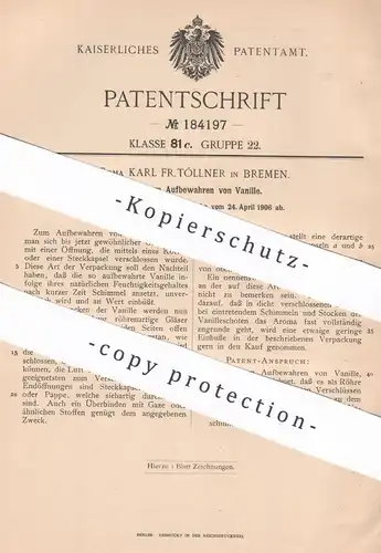 original Patent - Karl Fr. Töllner , Bremen , 1906 , Karl Fr. Töllner , Glas zur Aufbewahrung | Gläser , Glaszylinder