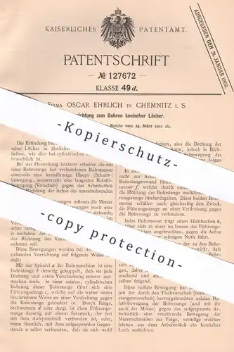 original Patent - Oscar Ehrlich , Chemnitz , 1901 , Bohren konischer Löcher | Bohrer | Bohrmaschine
