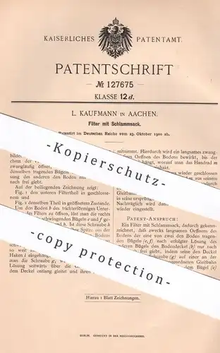 original Patent - L. Kaufmann , Aachen , 1900 , Filter mit Schlammsack | Filtrieren | Filtern | Pumpe , Pumpen