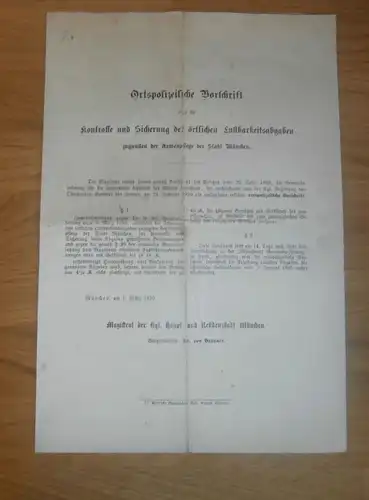 Polizeiliche Vorschrift , 1910 , Sicherung der Lustbarkeiten in München , Armenpflege , Polizei , Satzung , Magistrat !!