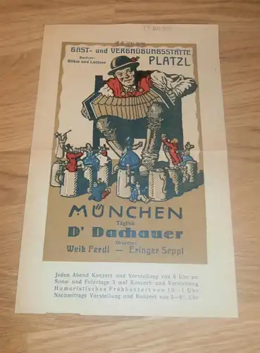 Reklame Gaststätte Platzl in München , 1925 , Böhm und Lettner , Werbung , Bräu , Brauhaus !!!