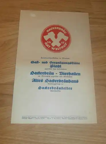 Reklame Gaststätte Platzl in München , 1925 , Böhm und Lettner , Werbung , Bräu , Brauhaus !!!