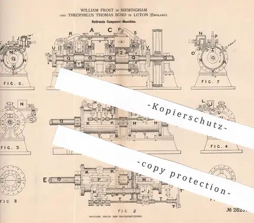 original Patent - William Frost , Birmingham | Theophilus Thomas Bond , Luton England , 1884 , Compound Maschine | Pumpe