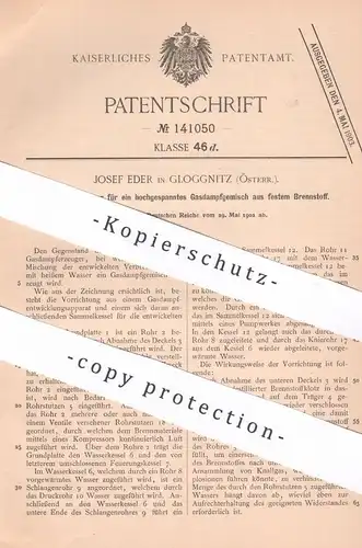 original Patent - Josef Eder , Gloggnitz , Österreich , 1902 , Gasdampferzeuger | Gas , Gase , Brennstoff | Dampfkessel