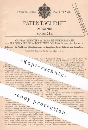original Patent - Gustav Krenzler , Barmen Unterbarmen | H. J. Quambusch , Ecksteinsloh , Braken | Flechten , Klöppeln