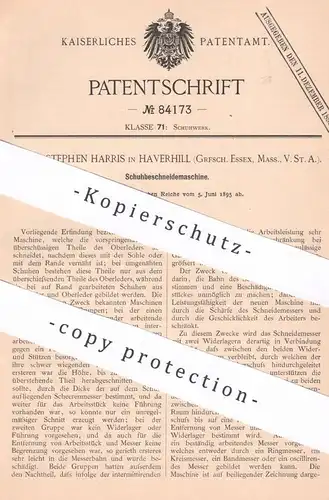 original Patent - Elmer Stephen Harris , Haverhill , Essex , Massachusetts , USA | Schuh - Beschneidemaschine | Schuster