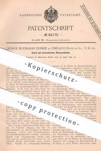 original Patent - George Buchanan Durkee , Chicago , Illinois , USA , 1895 , Harfe | Harfen | Musikinstrument , Musik !!