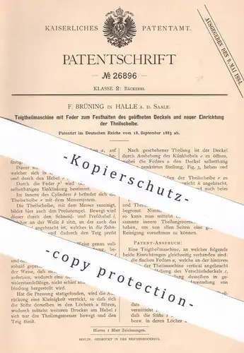 original Patent - F. Brüning , Halle Saale , 1883 , Teigteilmaschine | Brot , Kuchen , Teig | Bäcker , Bäckerei | Presse