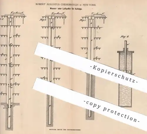 original Patent - Robert Augustus Chesebrough , New York , USA , 1883 , Puffer für Aufzug | Hebezeug , Seilzug