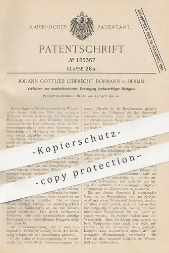 original Patent - Johann Gottlieb Leberecht Bormann , Berlin , 1900 , Erzeugung hochwertiger Heizgase | Heizung , Gas !