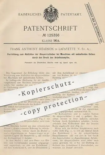original Patent -  Frank Anthony Headson , Lafayette , USA , 1900 , Abdichten der Absperrschieber bei Dampfmaschinen !!