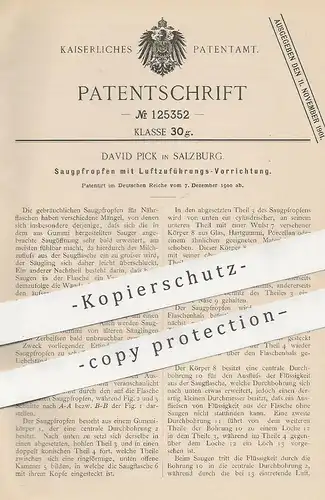 original Patent - David Pick , Salzburg , Österreich , 1900 , Saugpfropfen mit Luftzuführung an Flaschen | Gummi !!
