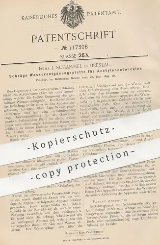 original Patent - J. Schammel , Breslau , 1899 , Wasserentgasungsplatte für Acetylenentwickler | Acetylen | Gas , Gase