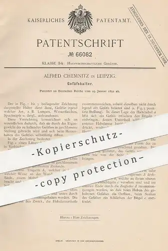 original Patent - Alfred Chemnitz , Leipzig , 1892 , Gefäßhalter | Flaschen , Lampe , Spucknapf , Gefäße !!