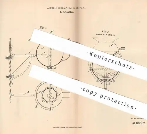 original Patent - Alfred Chemnitz , Leipzig , 1892 , Gefäßhalter | Flaschen , Lampe , Spucknapf , Gefäße !!
