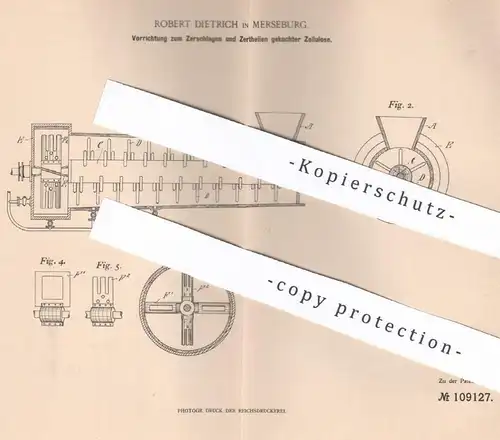 original Patent - Robert Dietrich , Merseburg , 1898 , Zerteilen gekochter Zellulose | Papier , Papierfabrik !!