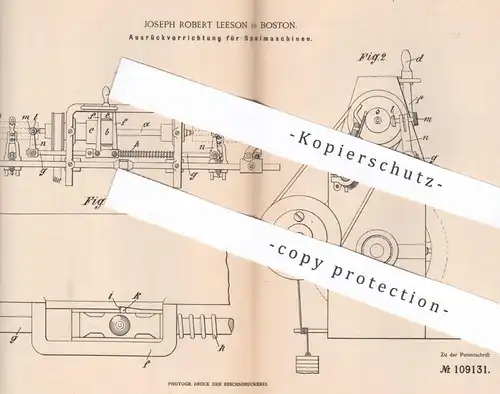 original Patent - Joseph Robert Leeson , Boston , USA , 1896 , Ausrückvorrichtung für Spulmaschinen | Spinnen, Spinnrad