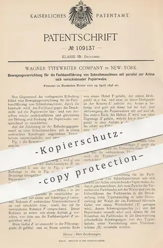 original Patent - Wagner Typewriter Company , New York , USA , 1896 , Farbbandführung von Schreibmaschinen | Druck !!