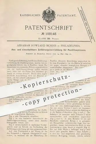 original Patent - Abraham Rowland Morris , Philadelphia , USA , 1899 , Zuführung an Pastillenpresse | Presse , Pressen !