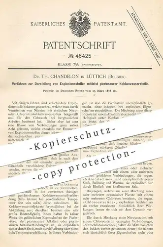 original Patent - Dr. Th. Chandelon , Lüttich / Belgien , 1888 , Explosionsstoff mittels Kohlenwasserstoff !!