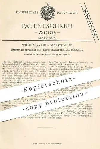 original Patent - Wilhelm Knabe , Warstein , 1900 , plastischer Modellierton | Ton , Gips , Formen , Plastiken !!