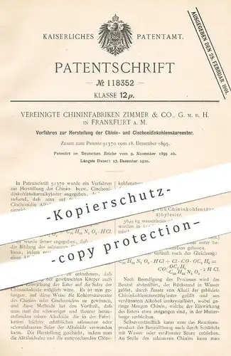 original Patent - Vereinigte Chininfabriken Zimmer & Co. GmbH , Frankfurt / Main | Chinin- & Cinchonidinkohlensäureester