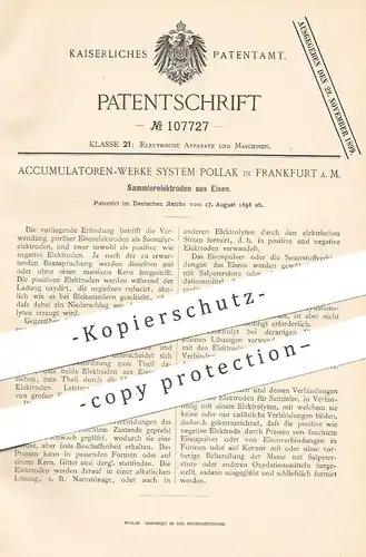 original Patent - Accumulatoren Werke System Pollak , Frankfurt / Main , 1898 , Sammlerelektroden aus Eisen | Elektrode