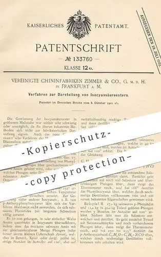 original Patent - Vereinigte Chininfabriken Zimmer & Co. GmbH , Frankfurt / Main , 1901 , Isocyansäureester | Säure !!