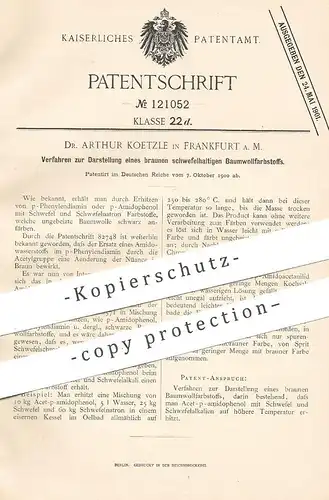 original Patent - Dr. Arthur Koetzle , Frankfurt / Main , 1900 , schwefelhaltiger Baumwollfarbstoff | Farbe , Wolle !!!