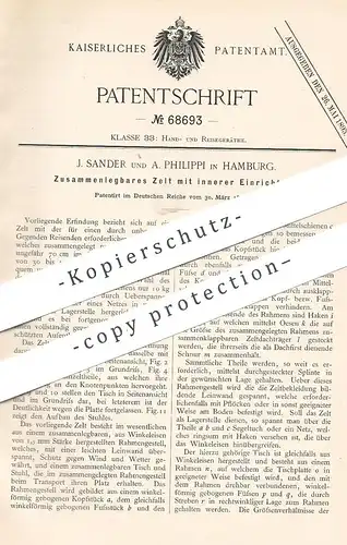 original Patent - J. Sander , A. Philippi , Hamburg 1892 | Zusammenlegbares Zelt | Zelte , Camping , Militär , Reisezelt