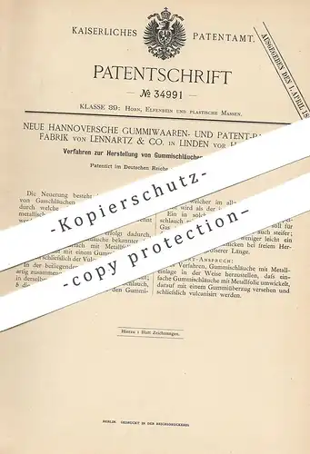 original Patent - Hannoversche Gummiwaren- & Patent Packung Fabrik Lennartz & Co. , Linden vor Hannover | Gummischlauch