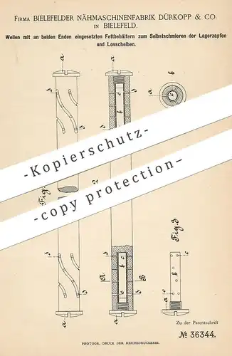 original Patent - Bielefelder Nähmaschinenfabrik Dürkopp & Co. Bielefeld , 1885 , selbstschmierende Welle | Nähmaschine
