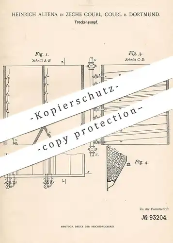 original Patent - Heinrich Altena , Zeche Courl , Dortmund , 1896 , Trockensumpf | Kohle , Kohle | Sumpf , Filter , Erz