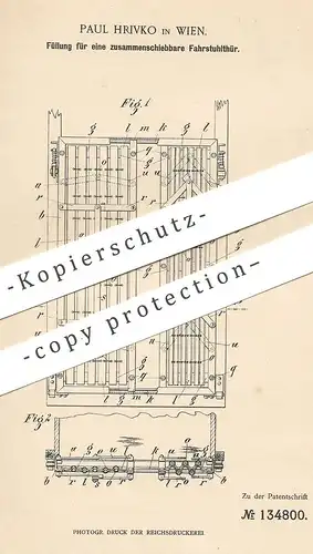 original Patent - Paul Hrivko , Wien , Österreich , 1901 , Füllung für eine Fahrstuhltür | Türfüllung | Tür , Türen !!!