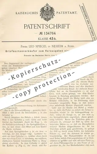 original Patent - Leo Spiegel , Neheim / Ruhr , 1901 , Briefmarken - Automat mit Münzeinwurf | Kasse , Post , Briefmarke