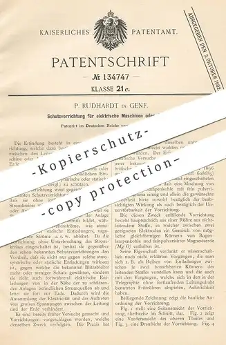 original Patent - P. Rudhardt , Genf , Schweiz , 1901 , Schutz für elektr. Maschinen | Blitzschutz , Strom , Elektriker