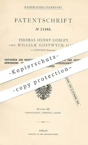 original Patent - Thomas Henry Cobley , William Gostwyck Gard , Dunstable England | Tanninschwarz für Wichse , Buchdruck