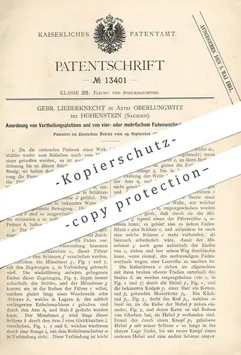 original Patent - Gebr. Lieberknecht , Abtei Oberlungwitz / Hohenstein | 1880 | Verteilungsplatinen am Wirkstuhl | Nähen