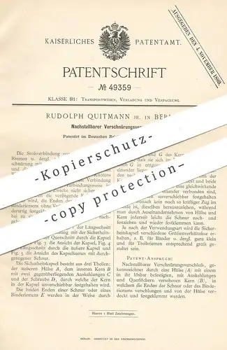 original Patent - Rudolph Quitmann , Berlin , 1889 , Nachstellbarer Verschnürungsverschluss | Band , Gurt , Riemen !!!