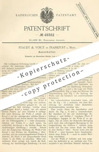 original Patent - Staudt & Voigt , Frankfurt / Main , 1889 , Ausschalter | Schalter , Lichtschalter , Strom , Elektriker