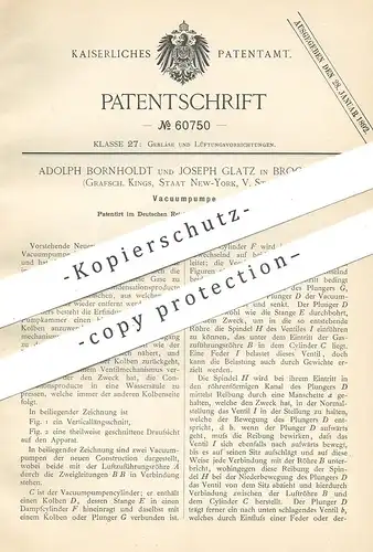 original Patent - Adolph Bornholdt , Joseph Glatz , Brooklyn , Kings , New York , USA , 1891 | Vakuumpumpe | Gebläse !!