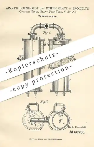 original Patent - Adolph Bornholdt , Joseph Glatz , Brooklyn , Kings , New York , USA , 1891 | Vakuumpumpe | Gebläse !!