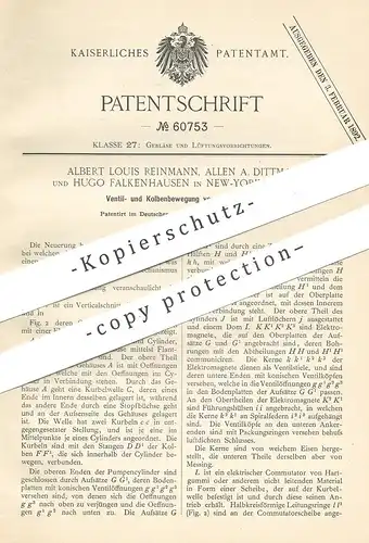 original Patent - Albert Louis Reinmann , Allen A. Dittmar , Hugo Falkenhausen , New York USA 1891 , Luftpumpen - Ventil