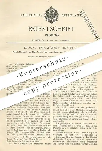original Patent - Ludwig Teichgräber , Dortmund , 1891 , Pedal - Mechanik an Piano , Klavier , Flügel | Musikinstrument
