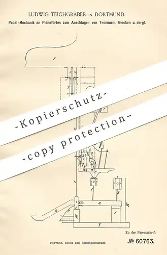 original Patent - Ludwig Teichgräber , Dortmund , 1891 , Pedal - Mechanik an Piano , Klavier , Flügel | Musikinstrument