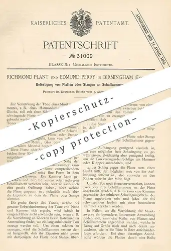 original Patent - Richmond Plant , Edmund Perry , Birmingham , England , 1884 , Schallkammer am Musikinstrument | Musik