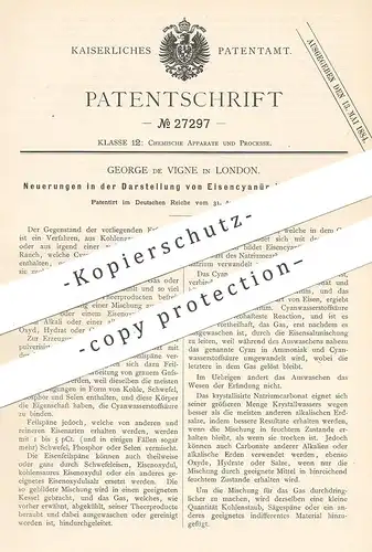 original Patent - George de Vigne , London , England , 1883 , Darstellung von Eisencyanür - Verbindungen | Cyan , Chemie