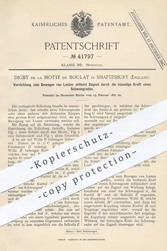 original Patent - Digby de la Motte du Boulay , Shaftesbury , England , 1887 , Bewegen von Lasten per Zugseil | Seilzug