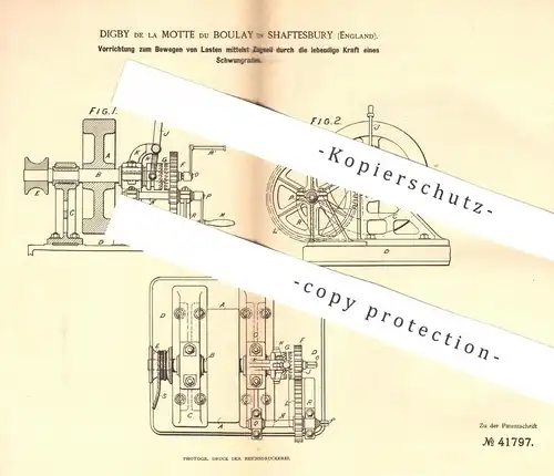 original Patent - Digby de la Motte du Boulay , Shaftesbury , England , 1887 , Bewegen von Lasten per Zugseil | Seilzug